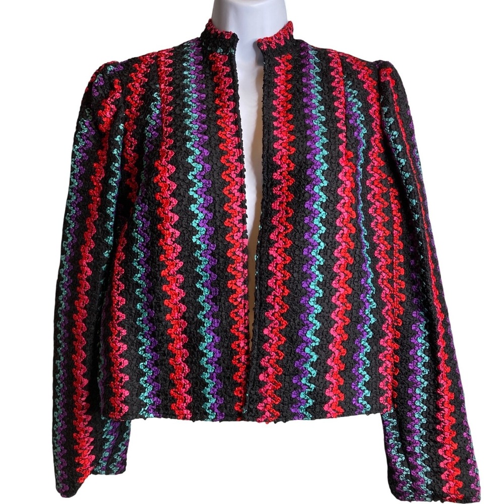 VTG 80s MALBE Women's Red Purple Black Bolero Jacket Sz 8 Avant Garde Chic Edgy